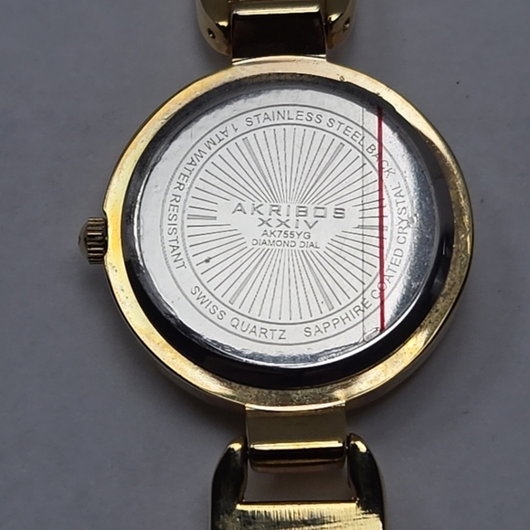 Womens Akribos XXIV Diamond Dial Quartz Gold Tone Watch New Battery AK755YG main image 5